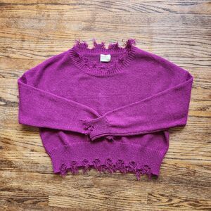 Dreamers by Debut Distressed Magenta Crop Sweater 90s Grunge Punk Core Small